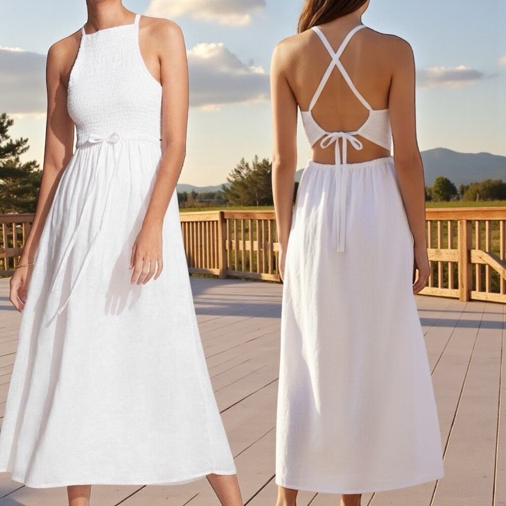 Faithfull the Brand Anthropologie NWT Valeria Midi Dress 100% Linen Small 4